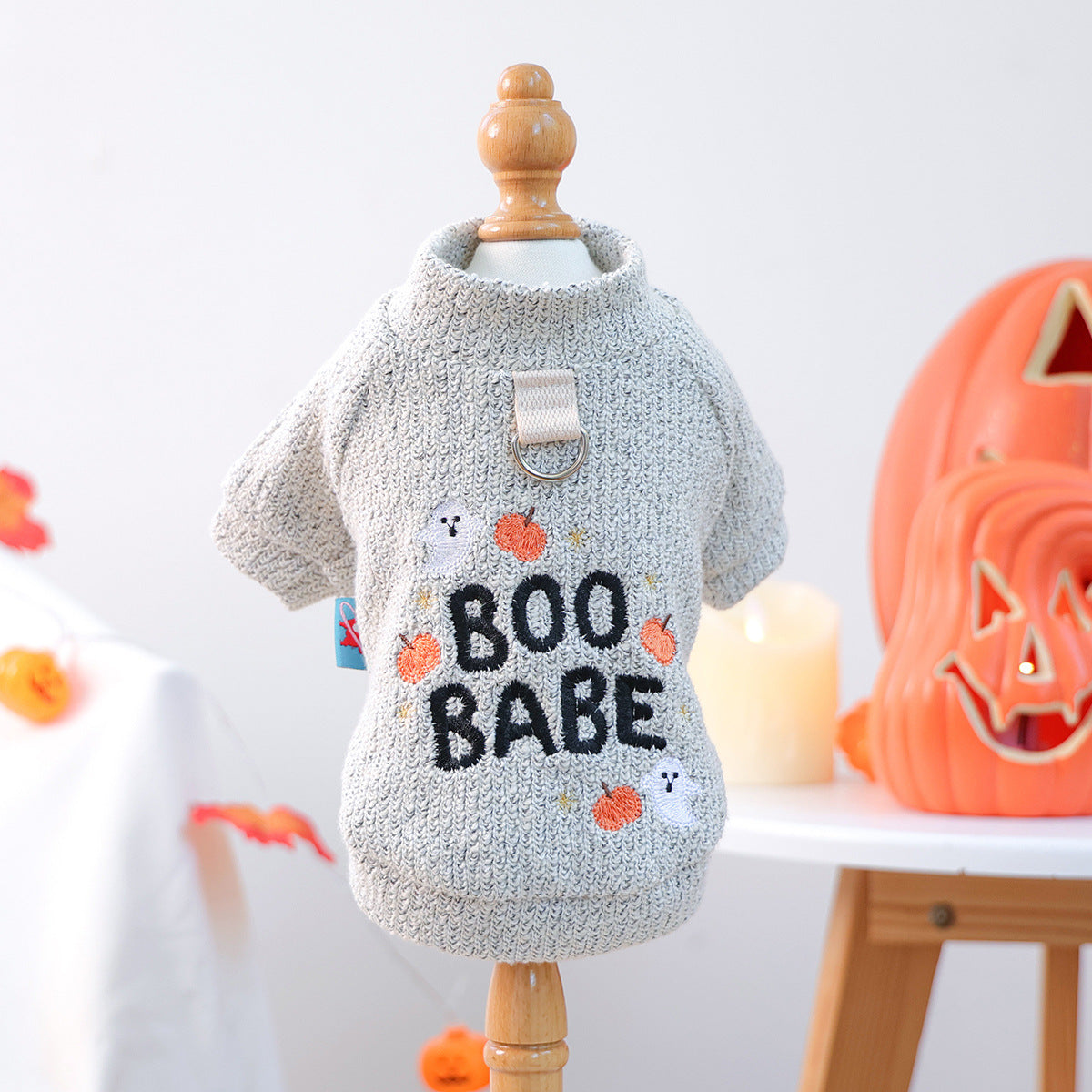 Cute Pet Clothing for Small Dogs and Cats, Halloween Pumpkin Ghost Crewneck Shirt