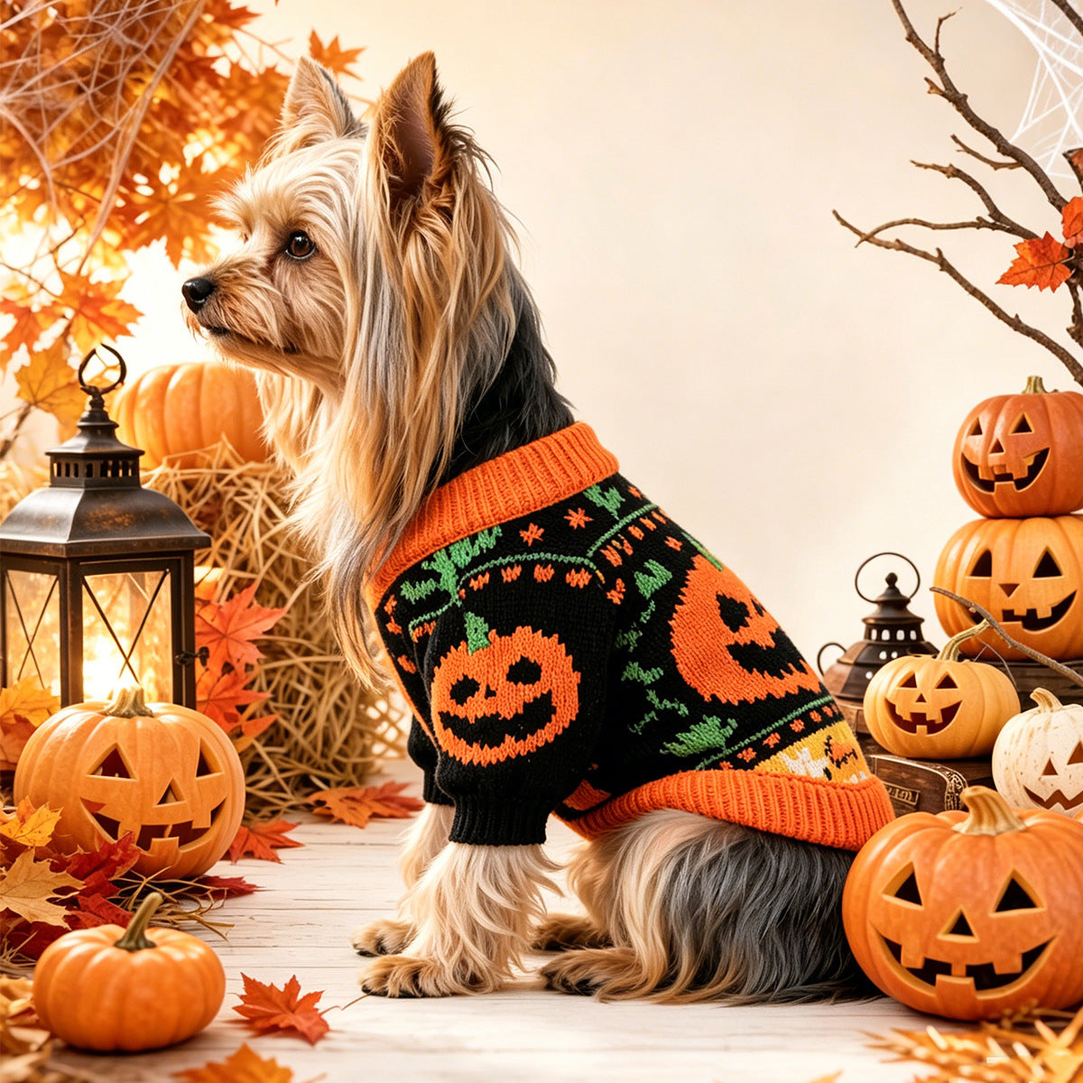 Pet Dog Cat Clothing Halloween Funny Pumpkin Sweater Autumn Winter Warm Apparel