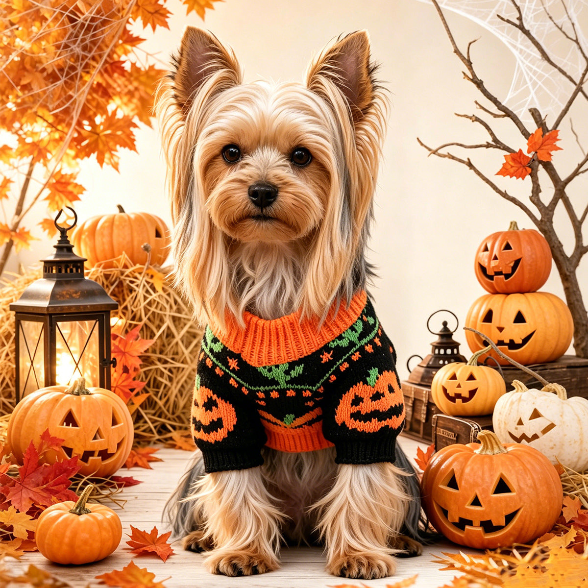 Pet Dog Cat Clothing Halloween Funny Pumpkin Sweater Autumn Winter Warm Apparel