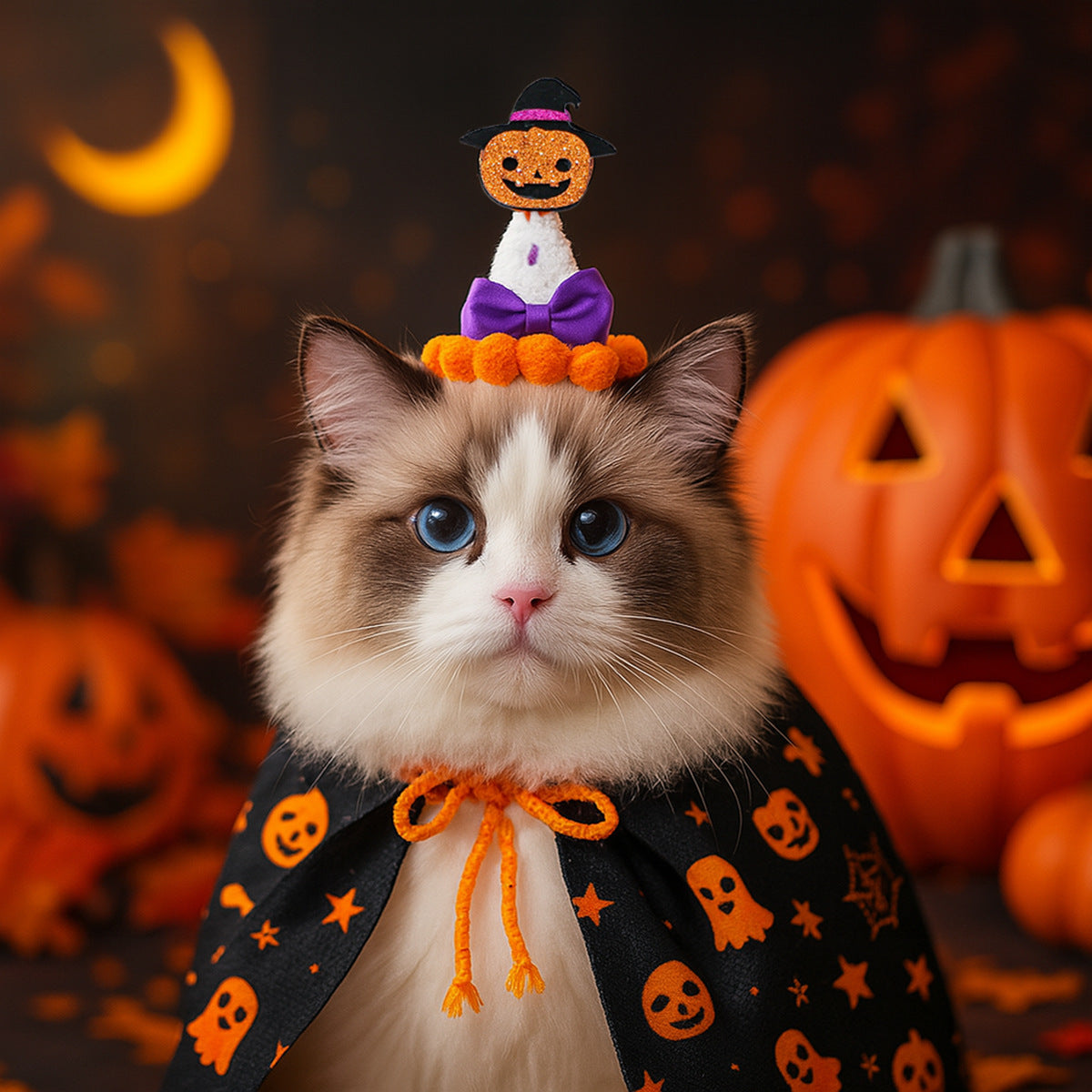 Pet Accessories Hat Halloween Festival Small Size Wizard Pumpkin Hat for Dogs and Cats Knit Hat for Small Dogs