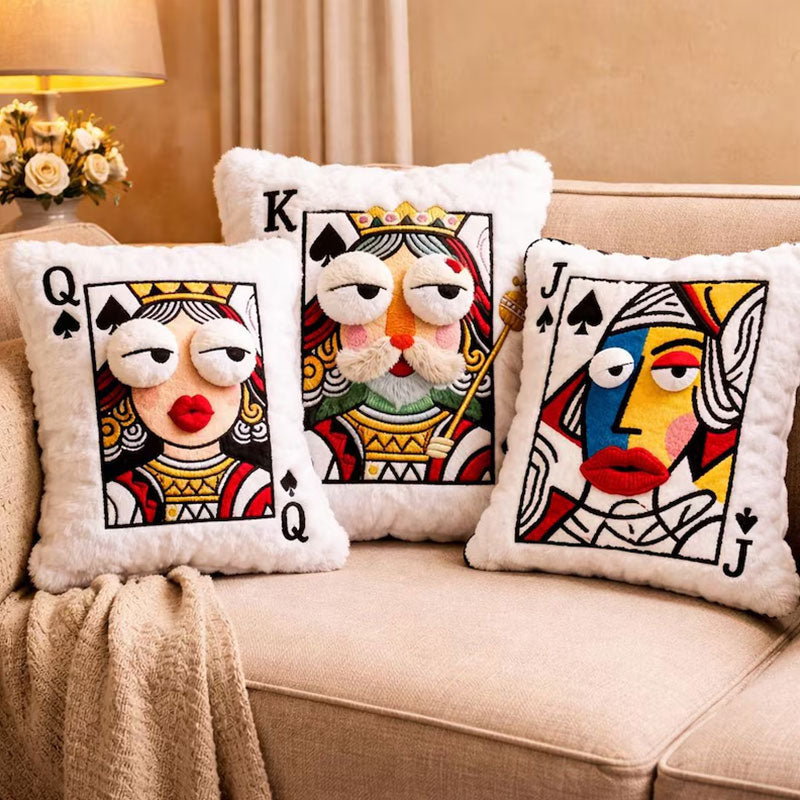Cartoon Embroidered Square Pillow - Soft Quirky Big Eyes Game Cushion, Decorative Plush Throw Pillow for Home & Bedroom