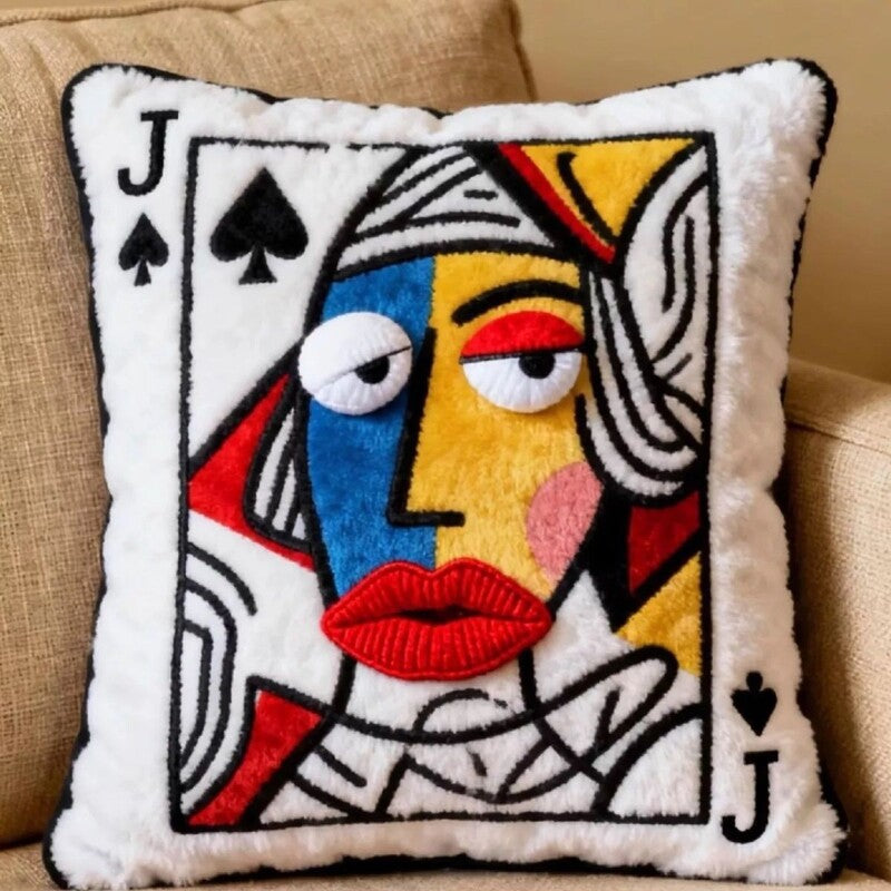 Cartoon Embroidered Square Pillow - Soft Quirky Big Eyes Game Cushion, Decorative Plush Throw Pillow for Home & Bedroom