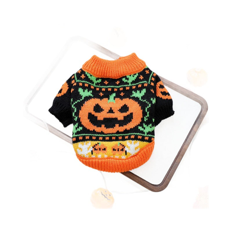 Pet Dog Cat Clothing Halloween Funny Pumpkin Sweater Autumn Winter Warm Apparel
