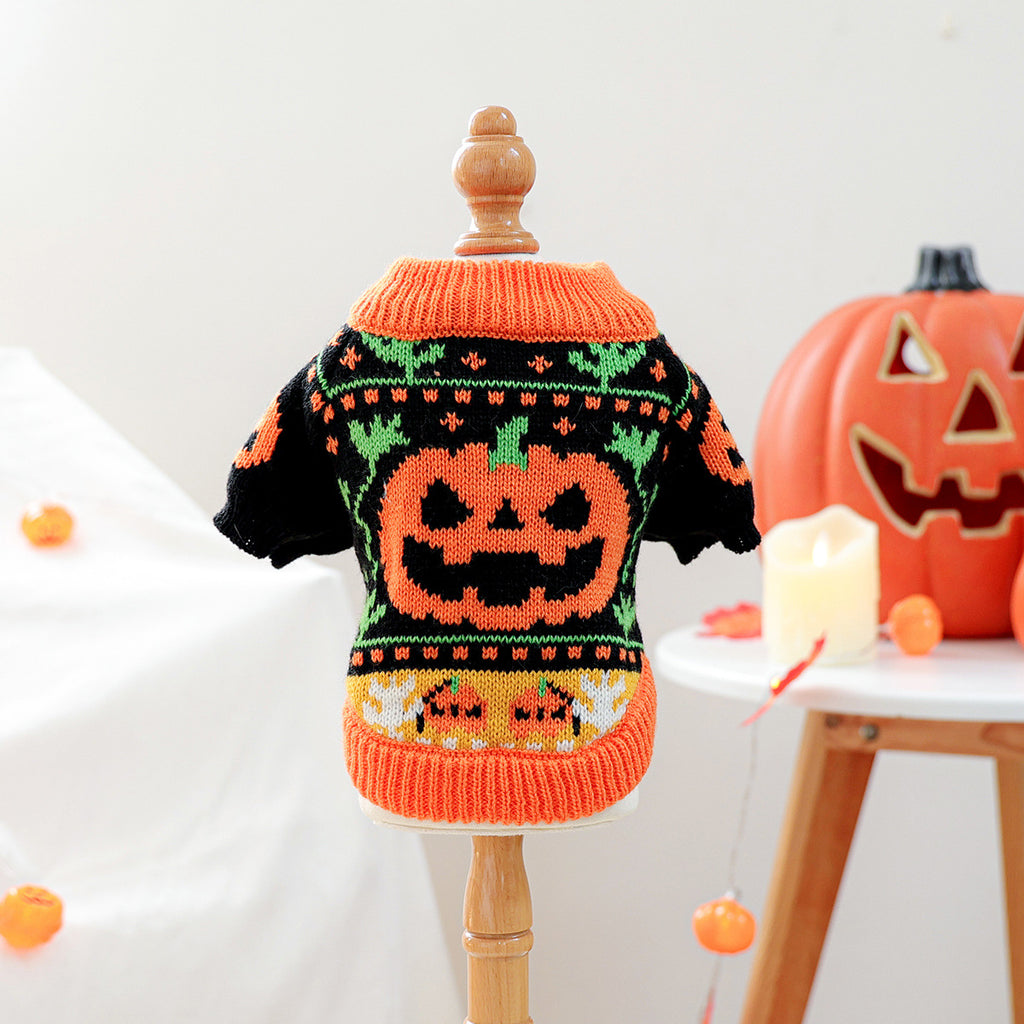 Pet Dog Cat Clothing Halloween Funny Pumpkin Sweater Autumn Winter Warm Apparel