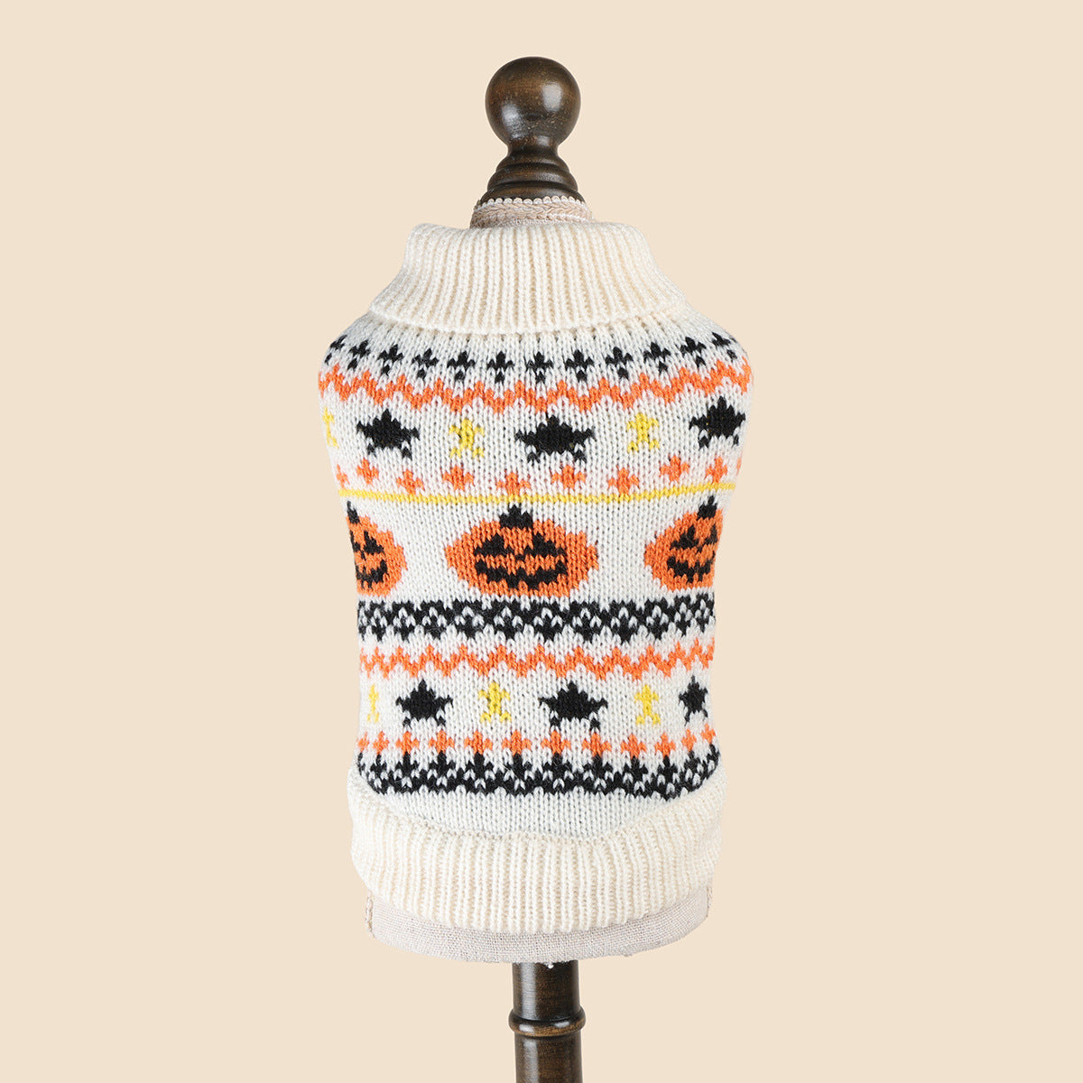 Vintage Fair Isle Pumpkin Bat Dog Sweater for Small Dogs, Halloween Theme Knit Pullover Pet Sweater
