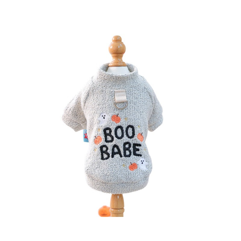 Cute Pet Clothing for Small Dogs and Cats, Halloween Pumpkin Ghost Crewneck Shirt
