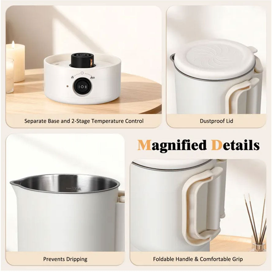 A47U 800ml Electric Wax Kettle, Candle Making Pouring Pot with Thermometer, DIY Craft Tool Kit for Beginners, UK Plug