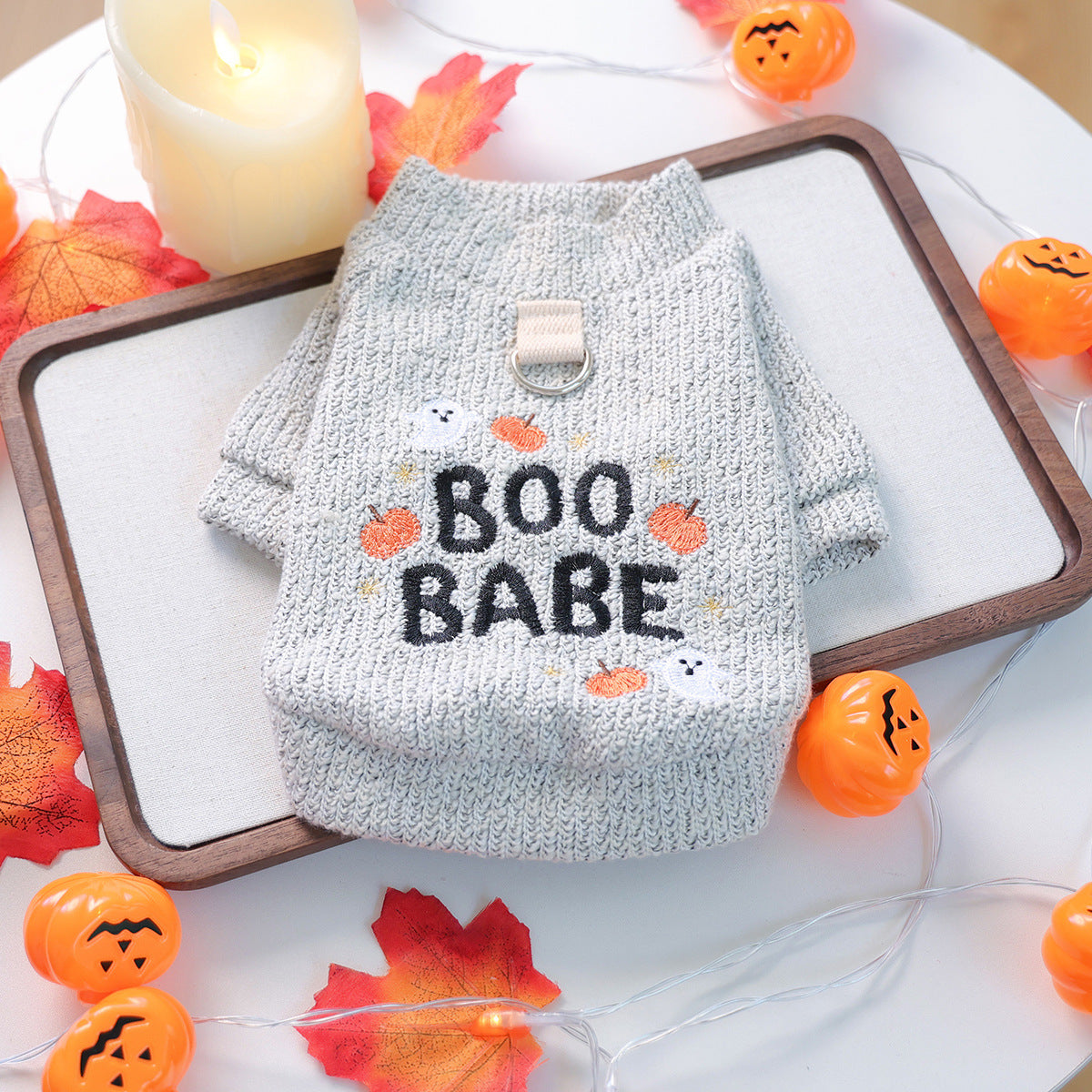 Cute Pet Clothing for Small Dogs and Cats, Halloween Pumpkin Ghost Crewneck Shirt