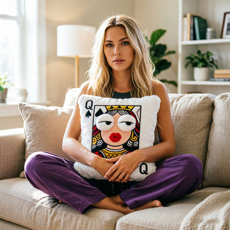 Cartoon Embroidered Square Pillow - Soft Quirky Big Eyes Game Cushion, Decorative Plush Throw Pillow for Home & Bedroom