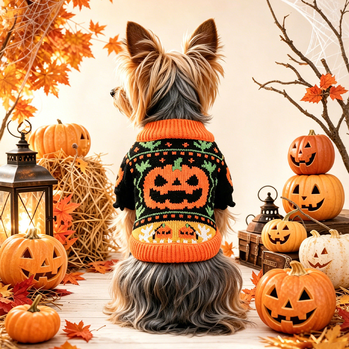 Pet Dog Cat Clothing Halloween Funny Pumpkin Sweater Autumn Winter Warm Apparel
